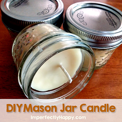 DIY Mason Jar Candles - simple beeswax & coconut oil candle. Great for gifts & emergencies too! | by ImperfectlyHappy.com