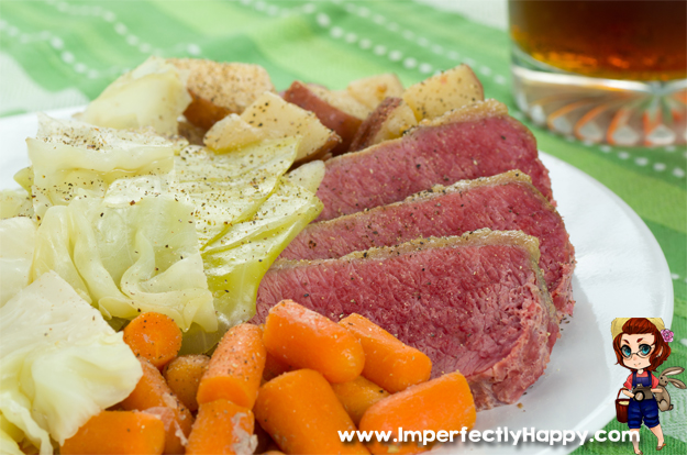 Easy Slow Cooker Corned Beef and Cabbage Recipe. All the flavor of the traditional meal right from your crock pot! |ImperfectlyHappy.com